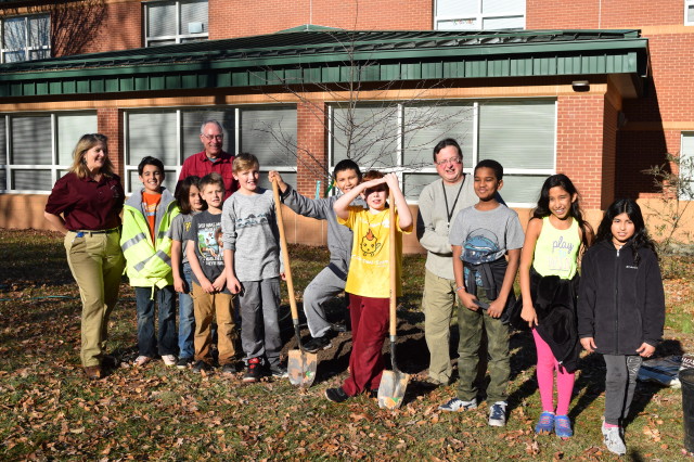 Urban Forestry staff pose with Dogwood Elementary School students