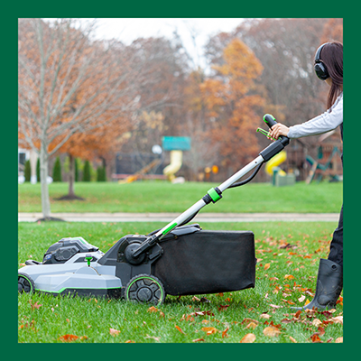 Compost clippings and leaves on site or use a paper bag or reusable container for pickup or drop-off