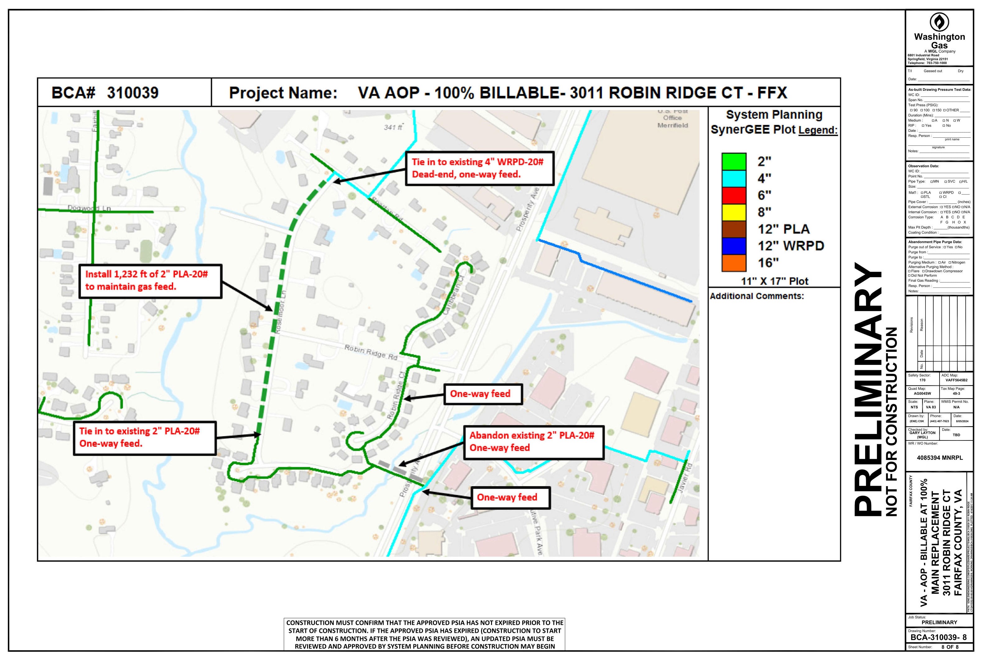 Washington Gas Rosemoor Ln gas line preliminary plan