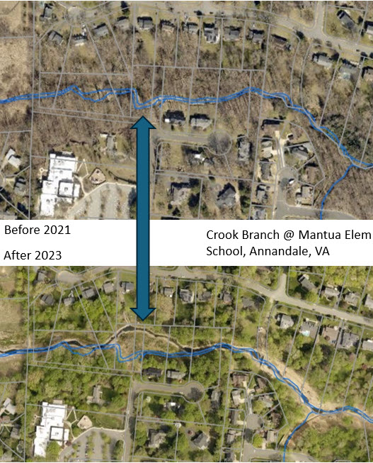 Crook Branch at Mantua Elementary School, Annandale, VA Before 2021 and After 2023