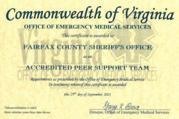 Peer Support Team accreditation certificate