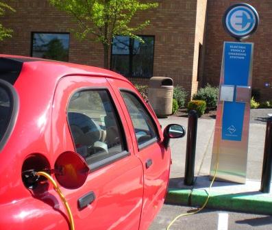 Electric car at a charging station