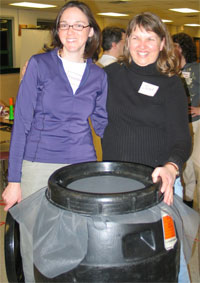 A completed rain barrel built at a workshop