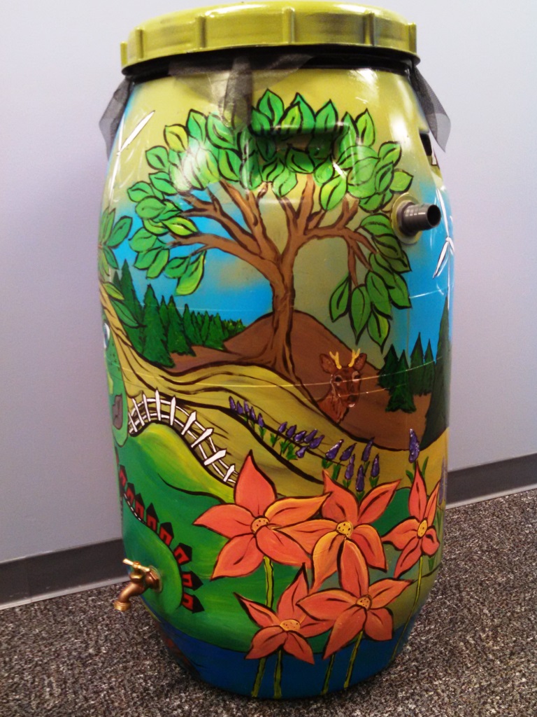 Gretchen Harris rain barrel art