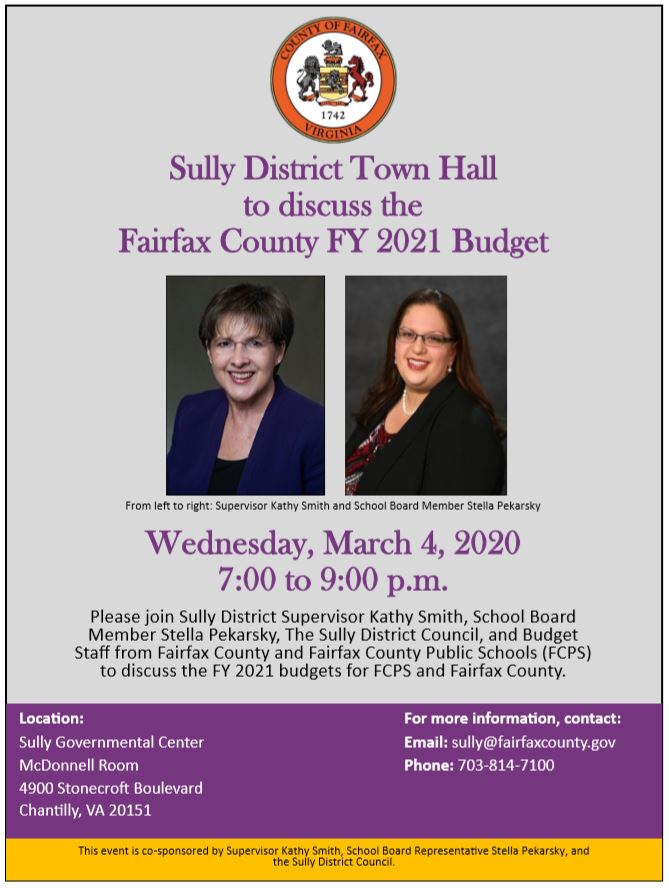 2020 Sully District Budget Town Hall Flier