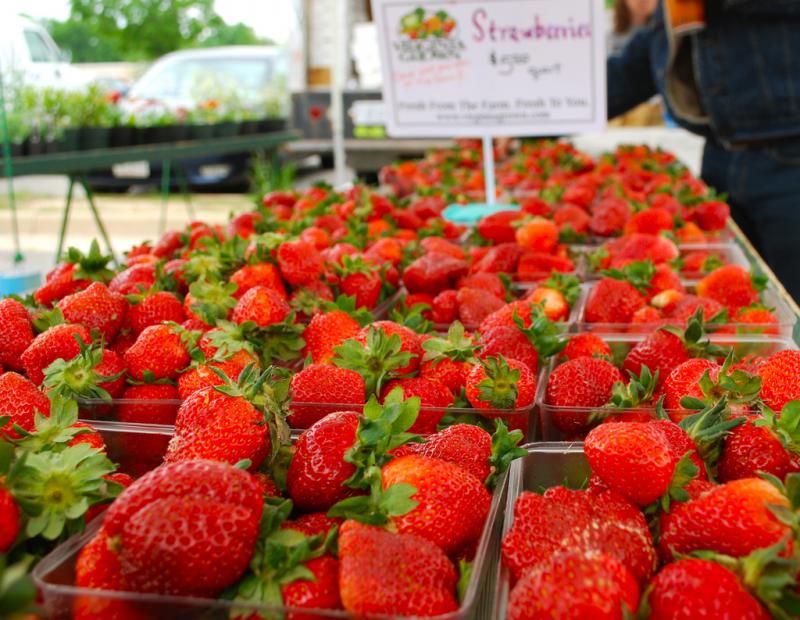 strawberries for sale at farmers market