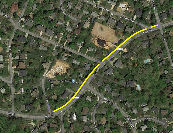 Kirby Road Sidewalk Projects Map - Birch Road to Corliss Court