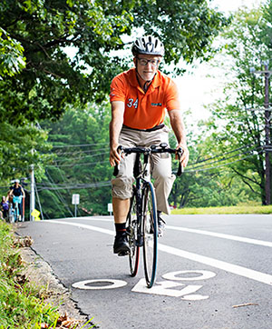 Bicyclist riding in bike lane