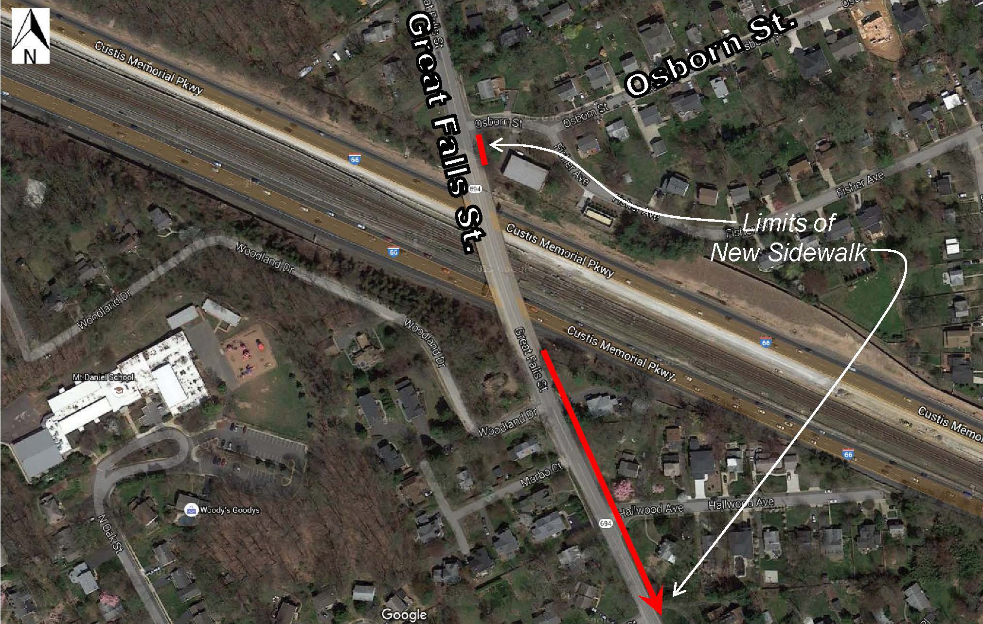 Great Falls Street Walkway Improvements Map